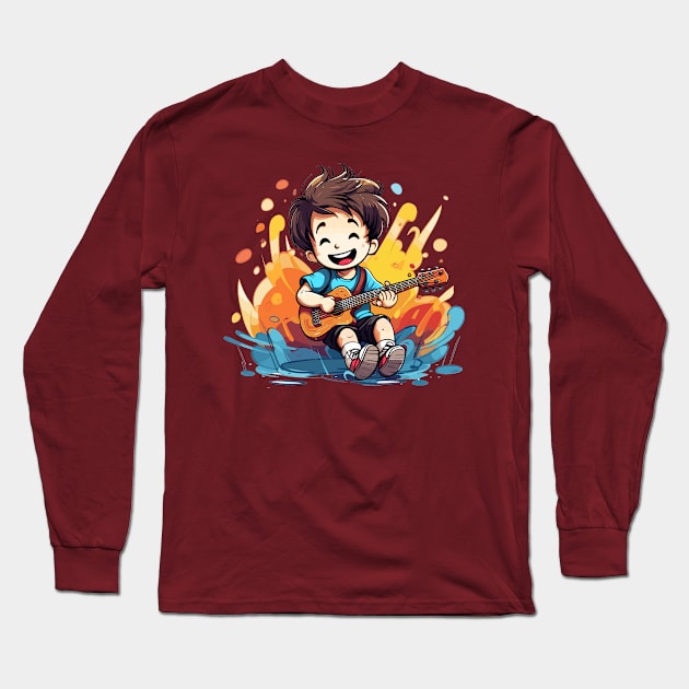 happy kid playing a guitar v5 Long Sleeve T-Shirt by H2Ovib3s